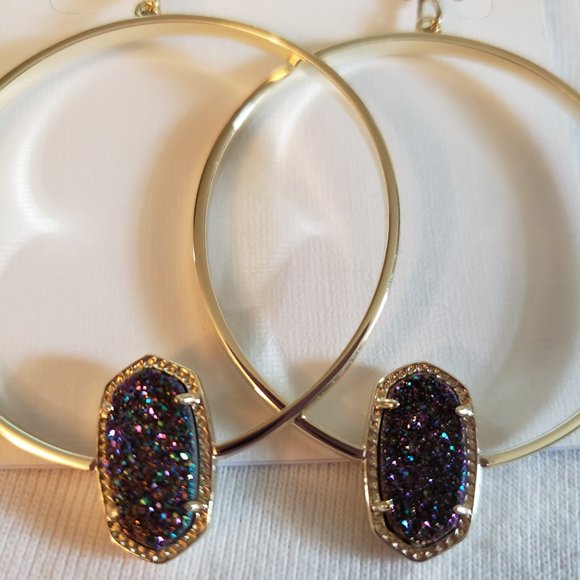 Kendra Scott Gold Hoop Drusy Earrings Earrings NEW - Picture 2 of 2